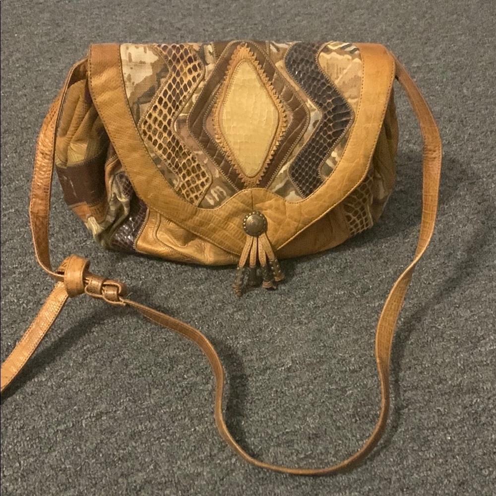 Snakeskin Patchwork Leather Handbag with Long Strap by Sharif (new, no tags)